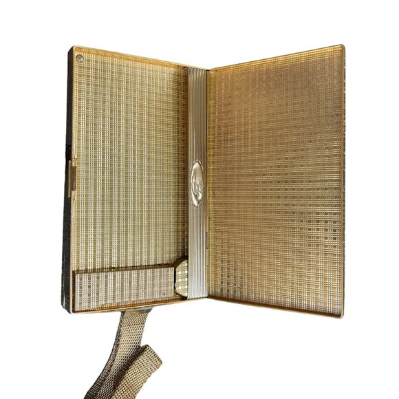 Evans Guilloche 1950 Gold Tone Compact Case with Floral Design and Mesh Strap Re - Picture 6 of 11